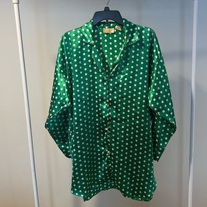 Victoria’s Secret M/L Nightgown; Silky Polyester; Green, White Polka Dots